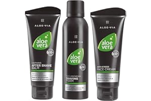 L R LR Aloe Vera Hommes Set (200 ml mousse de rasage, 100 ml baume après-rasage & 100 ml crème pour le visage)