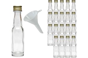 mikken - 20 mini bouteilles en verre de 20 ml avec bouchon à vis et entonnoir.