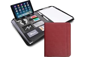 Vebon Porte-Documents de conférence A4 London en Cuir végétalien avec Fermeture éclair I Porte-Documents + Sacoche pour Ordinateur Portable I 2in1 I Support pour Smartphone + Pince I Rouge Cerise