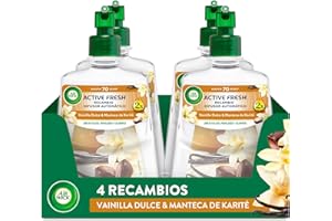 Air Wick Active Fresh Spray Automatico Sin Aerosol - Ambientador para casa con aroma a Vainilla - Pack de 4 Recambios (228mlx4)