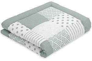 ‎EMMA & NOAH emma & noah Krabbeldecke Baby, 120x120 cm, Groß und Gepolstert, Bio-Baumwolle, Oeko-TEX Zertifiziert, Babydecke, Weiche Spieldecke & Laufgittereinlage für Jungen & Mädchen (Patchwork Essential Mint)