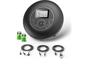 DESOBRY Lettore CD portatile, 7 ore di riproduzione della batteria, Discman con auricolare, Blocco di tenuta e funzione anti-salto, Lettore CD auto con AUX