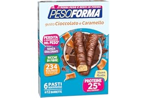 PESOFORMA BARRETTE CIOCCOLATO E CARAMELLO, Pasto Sostitutivo Proteico, Barrette per il Controllo del Peso, Barrette Proteiche per Restare in Forma, Solo 234 calorie, 12x31g