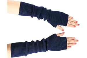 Geyoga Guanti lunghi senza dita scaldamuscoli guanti lunghezza gomito guanti invernali termici elastici guanti in maglia guanti con foro per pollice guanti da donna scaldamuscoli lunghi da donna amici