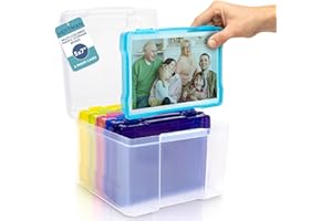 HEFTMAN 5 x 7 scatole per foto arcobaleno, in plastica trasparente, organizer con 6 custodie interne per foto, può contenere fino a 600 foto, organizer per biglietti di auguri, forniture per ufficio,