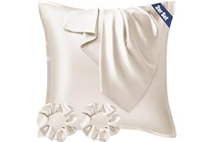 ‎SEIWOHL Seiwohl Satin Kissenbezug 80x80 2er Set, Weich wie Seidenkissenbezug Silk Pillowcase, Vegane Seide Kopfkissenbezug Kissenhülle Seidenkopfkissen für Haar und Haut mit Haargummis, Beige