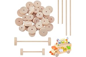 OLYCRAFT 64 piezas Ruedas de Juguete de Madera Sin Terminar, Orificio de Eje Clásico, Accesorios de Juguete para Manualidades de Madera Natural, Bricolaje, Decoración del Hogar, Etc - 28mm & 35mm