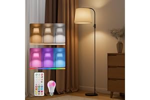 VARICART Lampadaire sur Pied Salon - Avec Lampadaire LED Dimmable avec Ampoule 10W RGBCW, Lampe sur Pied Moderne Noire avec Abat-Jour pour Chambre, Bureau & Enfant/Stehleuchte