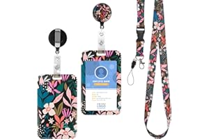 Cozary Porte Badge Tour de Cou avec Cordon Détachable, Florale Porte Cartes Enrouleur avec Clip& Lanières Rétractables, Cartes d'Identité pour Enseignants, Infirmières, Médecins, Etudiants