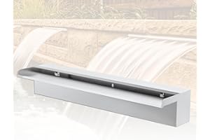 LONGRUNNEW Pond Waterfall Blade Kit, 60cm Stainless Steel Pool Fountain with Accessories, Width 15cm Spillway Water Feature Waterfall Cascade for Garden Patio Pond Decoration