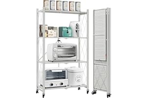 DEANIC Pliable Etagere Rangement à 4 Niveaux, Chariot à roulettes Cuisine, Etagere Rangement Garage (Gris)