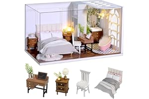 CUTEROOM Diy Dolls House Kit,Miniature Dolls House Kit with Furniture and Dust Cover,Handmade Crafts Diy Miniature Room Kit for Teens Adult Gift