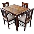 RSFURNITURE Solid Sheesham Wood Square Dining Table 4 Seater | Four Seater Dinning Table with 4 Cushioned Chairs for Home | Natural Brown Finish