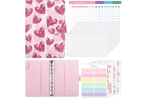 SKYDUE A6 Budget Binder, Budget Planner with Cash Envelopes, Money Saving Binder, Leather Envelope Wallet for Travel and Diary Binders(Love)