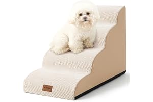 COZY KISS Dog Stairs for Small Dogs 19.7" H, Pet Step with Leakproof Cover, High Density Foam Cat Ramp for Bed, Couch or Sofa, Lightweight, Durable, Comfort, 15.7x28.3x19.7 inch, 4 Tiers, Beige
