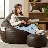 KAM'S LIEU 6XL Luxury Faux Leather Bean Bag with Footrest & Cushion | Pre-Filled High-Density Polystyrene Beans | Premium Lea