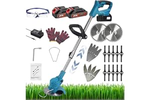 Wrneaoch 3 en 1 Coupe Bordure sans Fil avec Batterie, 21V Debroussailleuse Electrique sans Fil avec 2 pcs 2Ah Lithium Batterie et 4 Types de Lames, Legere pour la Jardin Pelouses et Terres Agricoles