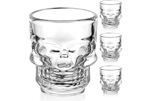 AOOTE Vasos De Chupito con Forma De Calavera, 4 x 50ml Vaso De Vidrio Transparente con Forma De Calavera, Vaso Cristal Esqueleto para Halloween, para whisky, bebidas, Fiesta, Hogar, Bar