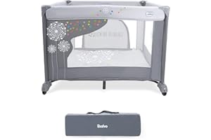 Parque Infantil Bebé 106x106 cm – Corralito Plegable con Base Acolchada + Puerta Frontal y Ruedas | Diseño Robusto y Bolsa de Transporte SQUARE Diente de León Gris ASALVO