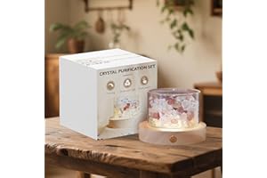 Lamptobe Set Pietre e Cristalli Chakra con Base Legno LED - Pietre Grezza Naturale, Regali Donna per Reiki e Meditazione Guarigione Yoga Riequilibrio Energetico Ufficio