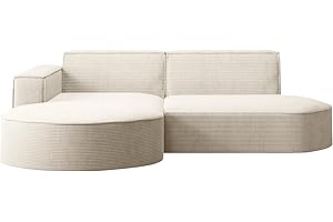 Kaiser Möbel Ecksofa Modena Studio Parma - Modern Design Couch, Sofagarnitur, Couchgarnitur, Polsterecke, freistehend, Stoff Dicker Cord Poso Ecru Links