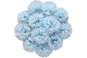 Tifuly Flores de Hortensia Artificial, 12 Piezas de crisantemo de Seda pequeña Bola de Flores para la decoración de la Oficina del jardín del hogar, Ramos de Novia, arreglos Florales(Azul)