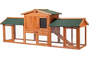 Wiltec Clapier XXL – 2110 x 530 x 835 mm – Toit bitumé – Bois Sapin – avec Rampe, bac Amovible, enclos – Abri soulevé, Cage pour rongeurs Poulailler Lapinière Nichoir Espace Libre