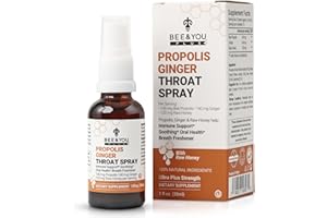 BEE & YOU Bee and You Propolis Ginger Raw Honey Soothing Throat Spray, Ultra Pure, Immune Support Supplement, Oral Health, Antioxidants, Keto, Paleo, Gluten-Free, 30ml