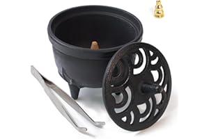 BEYLAB Porta Incienso de Hierro Fundido con Tapa Flor Loto, Soporte versátil para Cualquier Varilla Incienso, Cono, resinas, decoración Zen Tradicional Japonesa, aromaterapia atención Plena