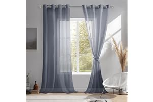 ‎DWCN DWCN Sheer Voile Vorhang Transparente Gardine mit Ösen 2 Stücke Ösenschal für Wohnzimmer, Babyroom，Schlafzimmer, Dunkelgrau, 210x132cm(HxB)
