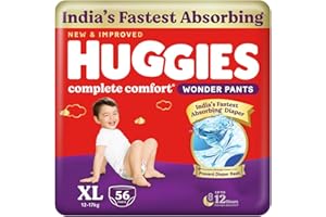 Huggies Complete Comfort Wonder Pants | Pant Style Baby Diapers Extra Large Size (XL), 56 Count | India's Fastest Absorbing Diaper, Prevents Diaper Rash, Ideal for 12 to 17 Kgs