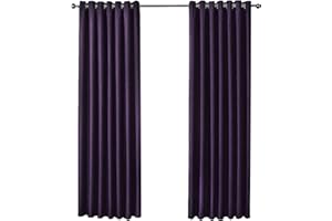 Olivia Rocco Blackout Eyelet Curtains Black Out Thermal Ring Top Curtain Pair Window Treatment Living Room Bedroom, 66" (Width) x 90" (Drop) Purple