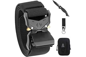 Jkevow Herren Taktischer Gürtel,Arbeitsgürtel Hochleistungsgürtel 3,8cm Breite,Militärstil Schnellverschluss Metallschnalle,Geschenk mit taktischer Molle Beutel und Haken…