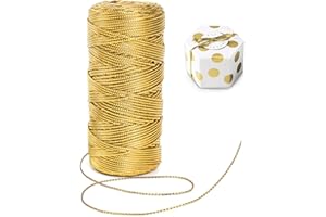 HUATEEN Fil d'or Métallique Cordon Ficelle Doré,100 mètres 1.5 mm Or Fil Doré Crochet pour la Décoration de Noël,Bijoux,Emballage de Cadeaux,Loisirs Créatifs