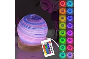 YATOSEEN Luz Noche Bola de Cristal del Planeta 3D, Luz de Estado de Ánimo Atardecer Brillo LED 16 Colores Lámpara de Adorno de Astronomía con Mando a Distancia, Regalos Geniales para Niños Adultos