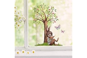‎ILKA PAREY WANDTATTOO-WELT Fensterbilder Fensterbild Fuchs Reh & Hasen mit Pusteblume Osterkorb Ostern wiederverwendbar Fensterdeko bf25 - ausgewählte Farbe: *bunt* ausgewählte Größe: *6. Hase mit Blütenbaum*