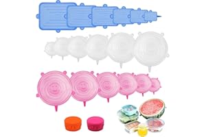 PlsMupn Coperchio in silicone riutilizzabile 18 pezzi coperchi estensibili in silicone permanente coperchio alimentare in 6 misure diverse per barattoli, ciotole, bottiglie