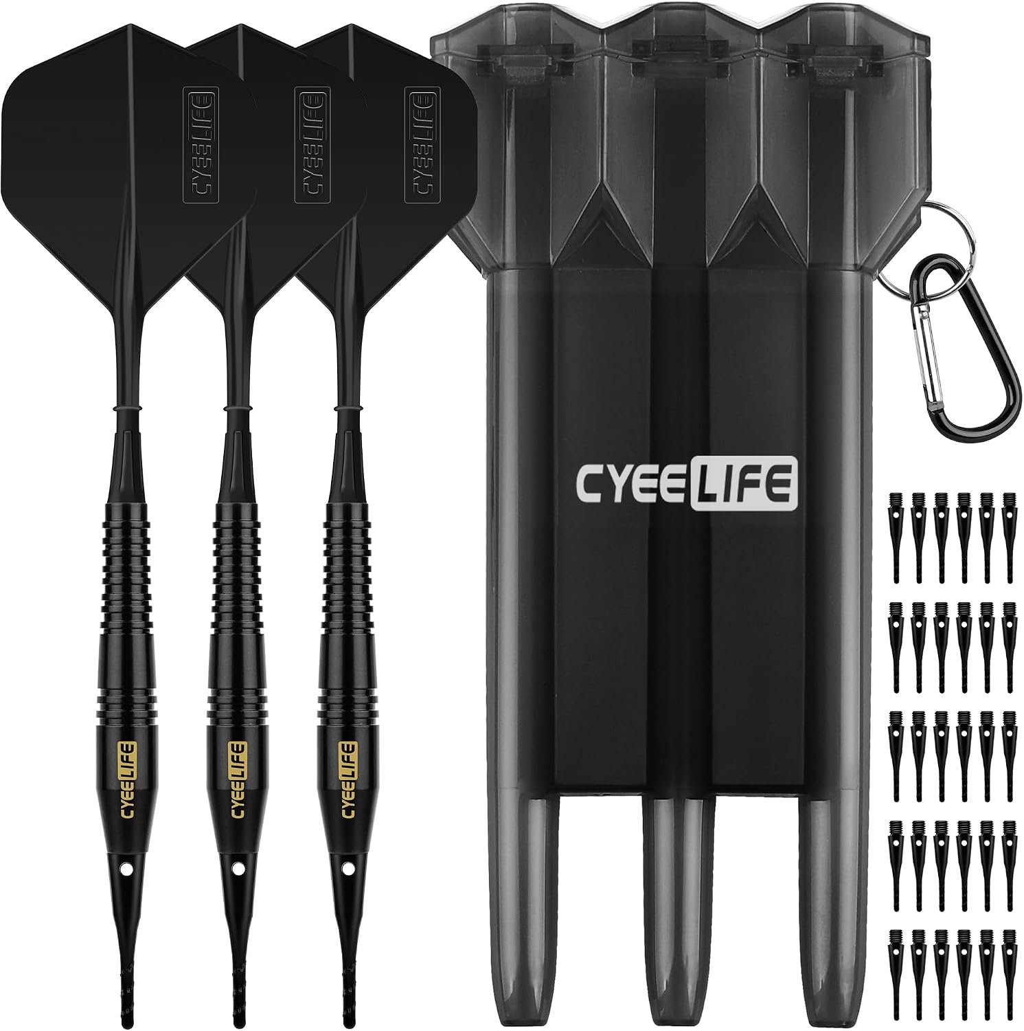 CyeeLife Dardos de Plastico 18 Gramos,Caja de Almacenamiento de 6 Colores y Consejos de reemplazo