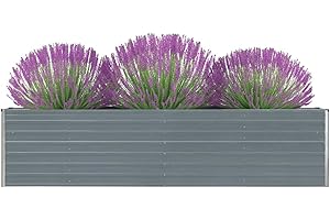 Gecheer Raised Garden Bed, Garden Planter, Flower Pot Raised Bed, for Plants, Vegetables, Herbs and Flowers, DIY Decorate Gardens, Balconies or Patios 320x40x77 cm Galvanised Steel Grey