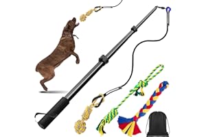Ycozy Perro Extensible Teaser Varita 103cm Poste de Coqueteo para Perro con 3 Juguetes Cuerda Perros, Juguetes Interactivos para Perros Pequeños Medianos y Grandes Persecución y Tira y Afloja