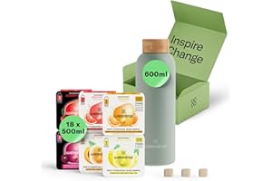 WATERDROP MICRODRINK Waterdrop® Starter Set Steel - 600 ml Stainless Steel Bottle + 18 Water Flavouring Hydration Cubes, Vitamin Infused, Sugar Free Microdrink