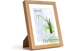 Feihorrm Bilderrahmen, Fotorahmen aus Eiche, Mit gehärtetem Glas, Für 13x18 cm-Fotos ohne Passepartout oder 9x14 cm-Fotos mit Passepartout, Fotorahmen aus Massivholz (Beige, 13x18 cm/ 1x)