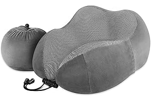 LUXSURE Travel Pillow Neck Pillow Memory Foam for Sleeping Comfortable Support Head Cushion Flight Pillow Special Designed Neck Chin Support for Plane & Car & Office (Grey)