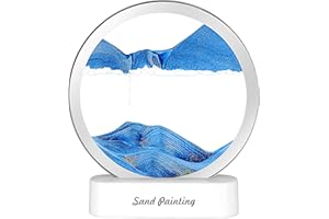 Luckits Sandbilder zum Drehen Mit LED Licht, 3D Dynamisches Sandbild, Bewegtes Sandbild Natürliche Landschaft, flüssige Bewegungsdekoration für Zuhause, Ornament, Desktop-Kunst, Bücherregale (Blau)