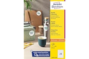 AVERY Zweckform Etichette rotonde L3415-10 (240 adesivi su 10 fogli da stampare, autoadesivi, Ø 40 mm, A4, punti adesivi per etichettare documenti, prodotti), colore: Bianco