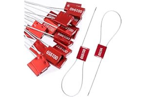 Tanstic 20 Red Steel Security Seals with Aluminum Body, Numbered Pull Tight Anti-Tamper Tags, Unique ID Recognition