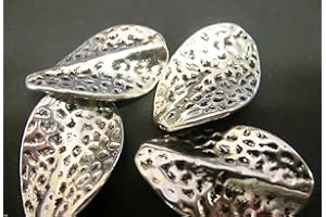 BEADSVISION #S117 Wavy Leaf Spacer Metal Bead Antique Silver 27 x 18 mm Pack of 4