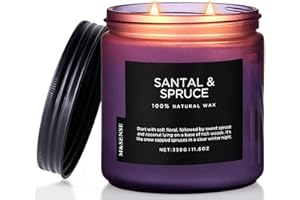 M&SENSE Candele profumate all'albero di Natale Santal Spruce, candela invernale in cera di soia naturale, regali di inaugurazione della casa con candele legnose per lo yoga e la spa