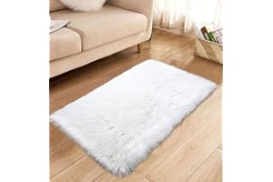 HARESLE Sheepskin Rug,Soft Faux Fur Rug,White Rugs for Bedroom,Fluffy Rugs Living Room,Small High Pile Rectangular Carpet,Non-Slip Area Carpet(White,40x60cm)