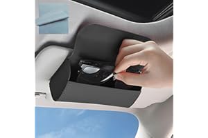 SHOWANER Car Glasses Case Glasses Holders Glasses Organizer Box Car Sun Visor Leather Sunglasses Case Holder Clip with 2Pcs Cleaning Cloths for Most Car Models Interior Accessories (Black)